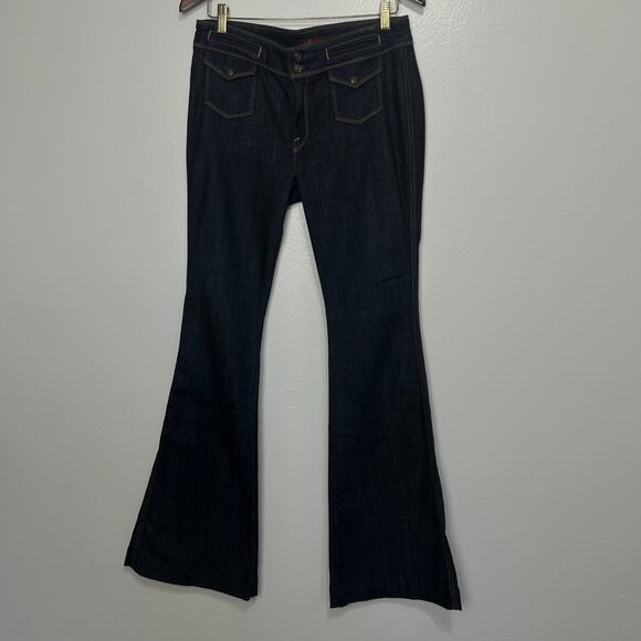 7 For All Mankind Dojo Jeans Womens 29 Inseam 35.5" Dark Wash Flare Denim Y2K - Picture 1 of 15